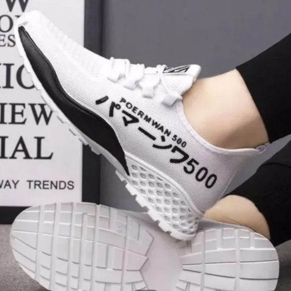 Men Casual Walking Sports Mesh Breathable Running Off White Shoes - Picture 2 of 5